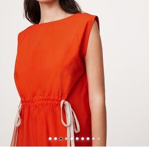 Cotton Poplin Cinch Waist Orange Sleeveless Dress Small - Blood Orange
